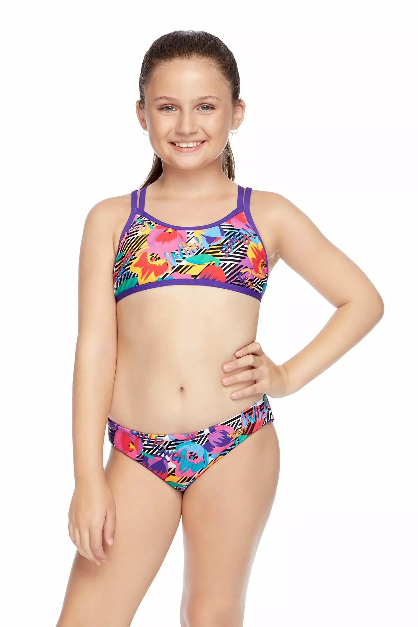 Speedo Girls Primitive Flower Double Crossback Crop Set - Image 2