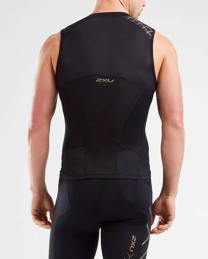 2XU Mens Compression Tri Singlet Black/Gold - Image 2
