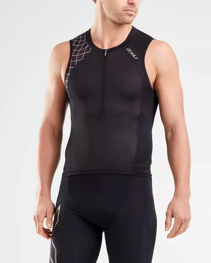2XU Mens Compression Tri Singlet Black/Gold