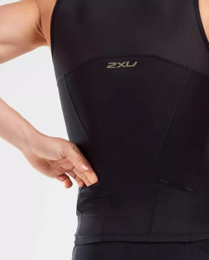 2XU Mens Compression Tri Singlet Black/Gold - Image 4