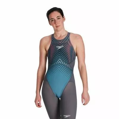 Speedo LZR Valor Openback Kneeskin Charcoal/Teal/Red - Image 13