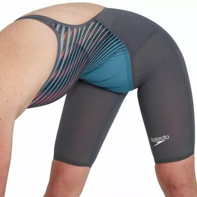Speedo LZR Valor Openback Kneeskin Charcoal/Teal/Red - Image 4